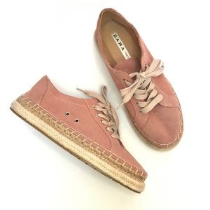 Zara Split Suede Espadrille Sneakers Bluchers Pink